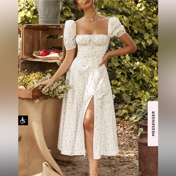 House of CB TALLULAH WHITE FLORAL PUFF SLEEVE MIDI DRESS - Picture 1 of 7